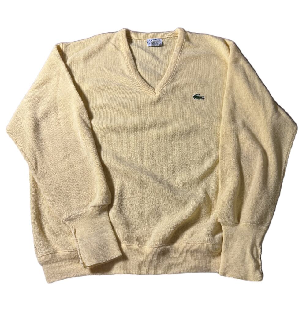 Vintage 1980s IZOD Lacoste Men’s Yellow V-Neck Sweater Size Large